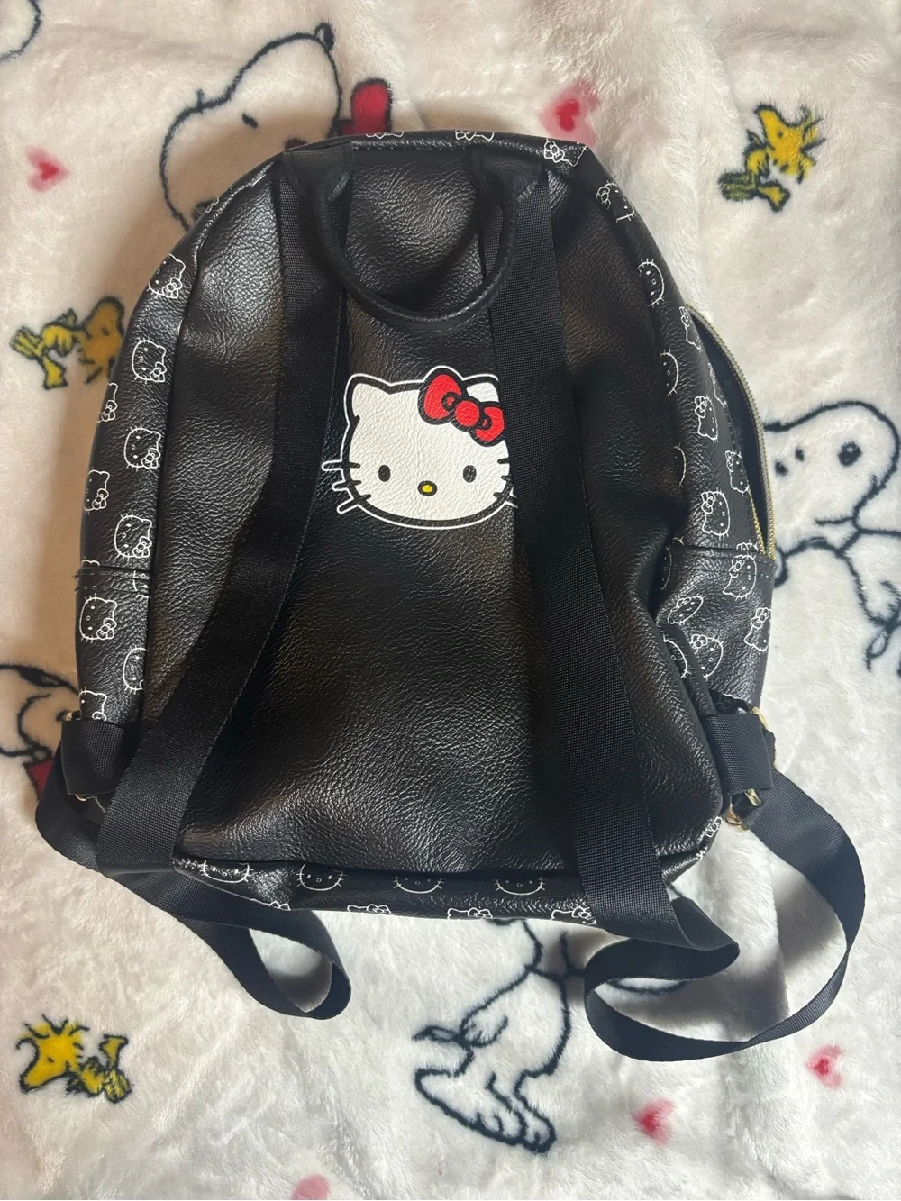 Sanrio Hello Kitty Black Mini Backpack with Red Bow and Gold Zipper